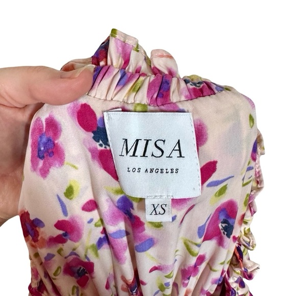 MISA Los Angeles Sabella Strapless Ruffle Tie Waist Midi Dress in Fuchsia Floral - Picture 10 of 16